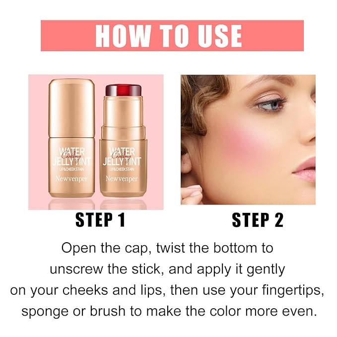 2PCS Jelly Blush Stick, Multi-Purpose Lip & Cheek Stick, Waterproof jelly tint, Moisturizing Cooling Water Jelly Tint Long Lasting cheek stain & lip tint for Women and Girls 01#-Velvo Beauty