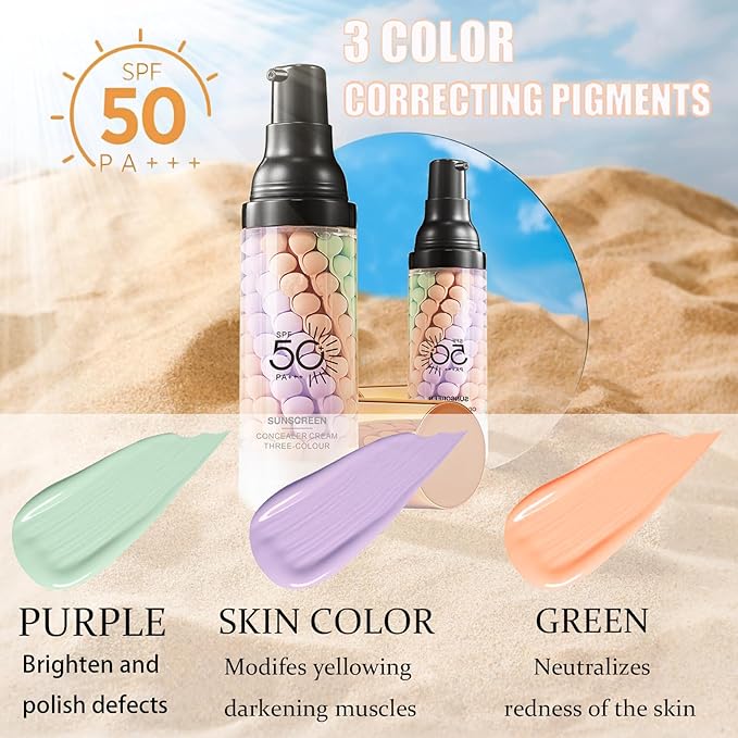 3 In 1Primer for Face Before Makeup,Sunscreen Isolation Cream, SPF 50, One Step Color Corrector Face Primer, Blurs Imperfections Oil Control & Moisturizing Skin Tone Correcting,Radiance Skin-Velvo Beauty