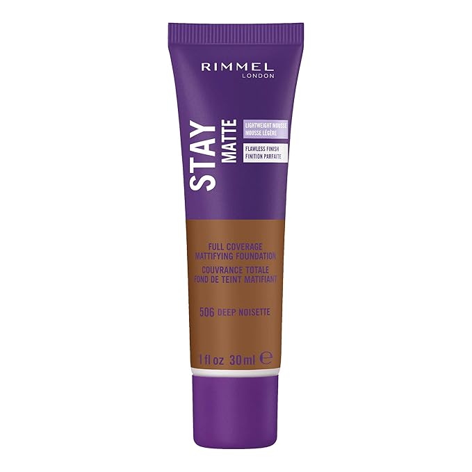 Rimmel London Stay Matte Liquid Mousse - 506 Deep Noisette - Foundation, Lightweight, Shine Control, Oil-Free, 1oz-Velvo Beauty