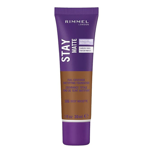 Rimmel London Stay Matte Liquid Mousse - 506 Deep Noisette - Foundation, Lightweight, Shine Control, Oil-Free, 1oz-Velvo Beauty