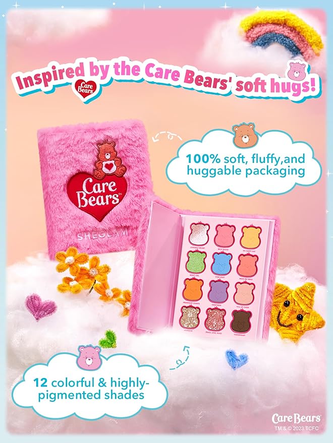 SHEGLAM X Care Bears Collection Set Vibrant Colored Eyeshadows Green White Purple Eyeliner Pink Blush Body Highlighter Liquid Lipstick Set Makeup Set-Velvo Beauty