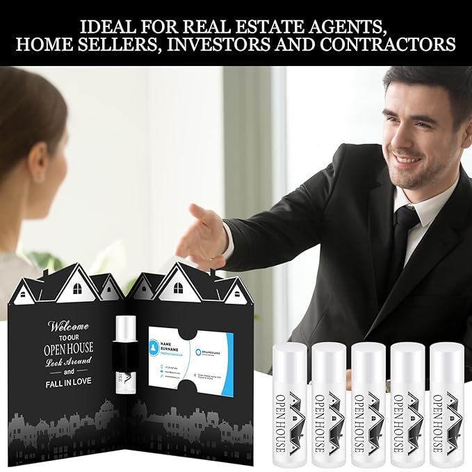50 Pcs Open House Lip Balm with Cards Real Estate Agent Supplies Lip Moisturizer Moisturizing Lip Balm Bulk Moisturizing Lip Balm Stick for Open House Business Advertising Events-Velvo Beauty