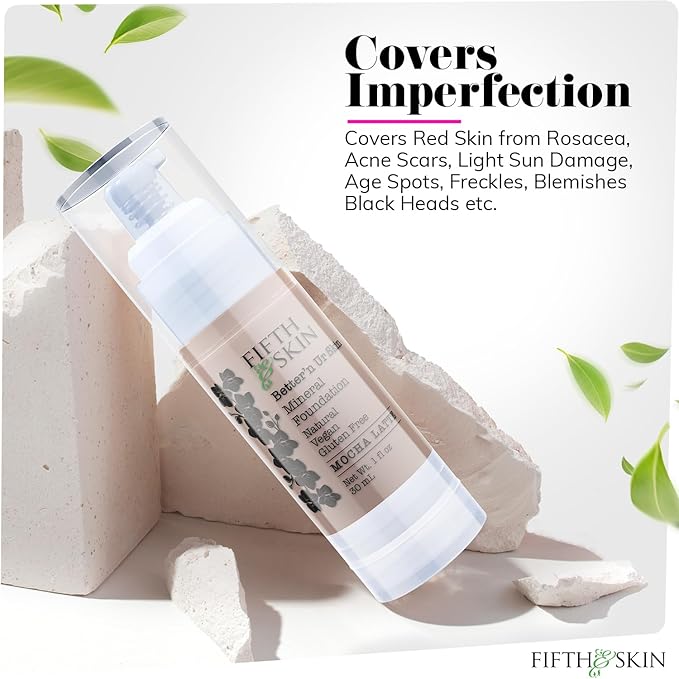 Fifth & Skin: Better’n Ur Skin Liquid Foundation (MOCHA LATTE) - Natural, Organic, Vegan, Cruelty-Free - Gluten-Free Beauty with Buildable Coverage and Palm-Free Luxury - 1 oz-Velvo Beauty
