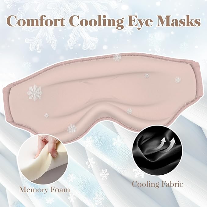 3D Cooling Eye Mask Sleep Mask for Men & Women, 100% Pressure-Free & Light Block-Out Eye Mask for Sleep with Easy Adjustable Strap, Night Eye Cover for Travel, Pink-Velvo Beauty