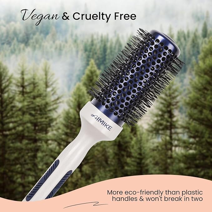 AIMIKE Nano Ionic Tech Ceramic Brush for Blow Drying, Styling and Volume Boost - Natural Wood One-Piece Design, 1.7 Inch/43mm-Velvo Beauty