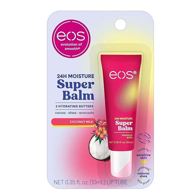 eos 24H Moisture Super Balm- Coconut Milk, Lip Mask, Day or Night Lip Treatment, Made for Sensitive Skin, 0.35 fl oz-Velvo Beauty