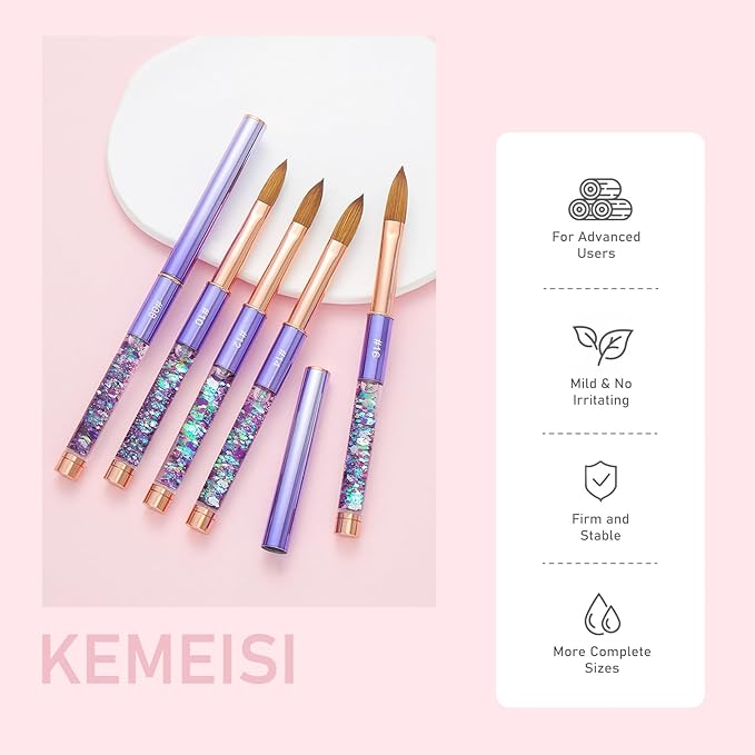 Acrylic Nail Brush Size #16, KEMEISI 100% Pure Kolinsky Nail Art Brushes Sturdy Handle Oval Shaped Acrylic Powder Nail Design Tools for Professional Manicure DIY Home Salon (Purple)-Velvo Beauty