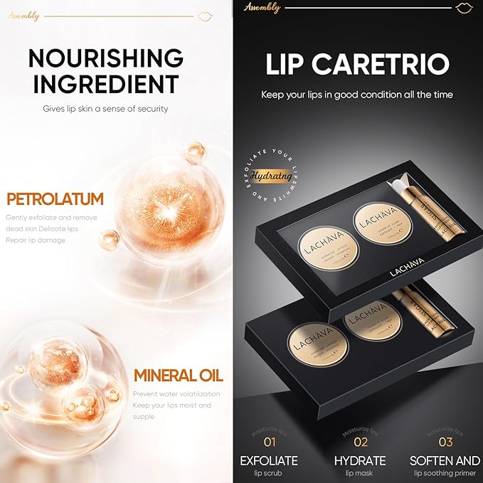 3Pcs Lip Care Set, Exfoliator Lip Sugar Scrub, Lip Mask and Plumping Lip Oil, Effectively Moisturizes Lip Clear, Repairs Dry Lips-Velvo Beauty