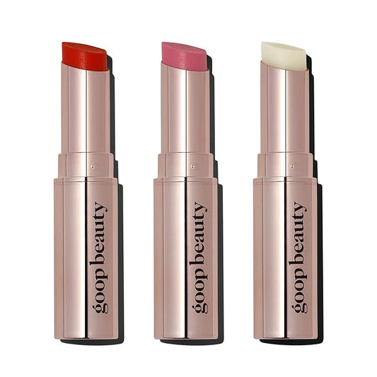 goop Beauty Lip Balm Trio | Clean Moisturizer for Chapped, Cracked & Dry Lips | Clear, Peony, & Tomato | Tinted for Sheer Color | Petroleum Free | 0.16 fl oz Each-Velvo Beauty