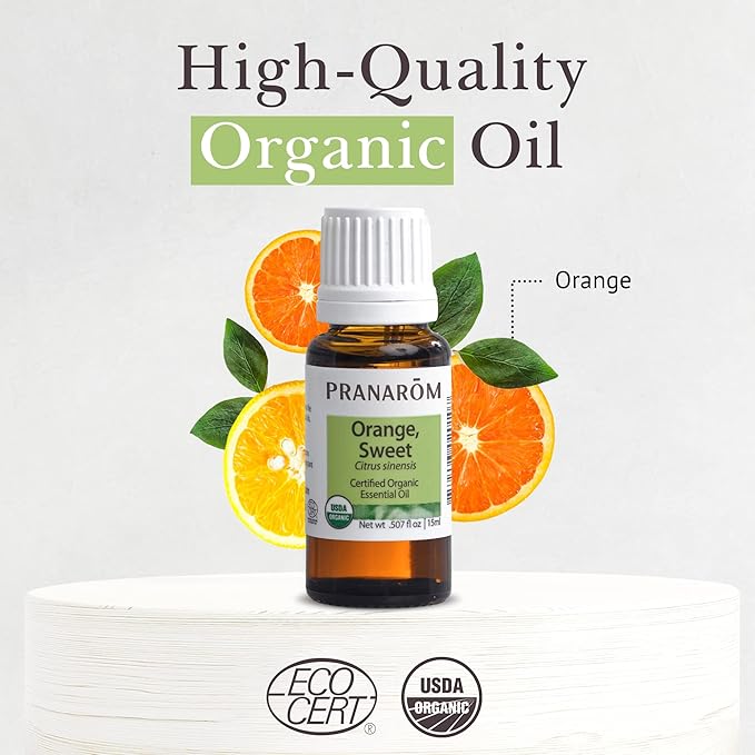 Pranarom USDA Certified Organic Sweet Orange Essential Oil (15ml), 100% Pure Undiluted Therapeutic Grade from Mexico for Aromatherapy, Diffuser, Citrus Scent, Soothing, DIY Cleaning-Velvo Beauty