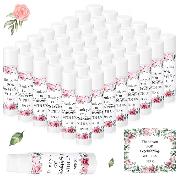 48 Pack SPF 30 Sunscreen Lip Balms Bulk Thank You for Celebrating with Us Sunscreen Care Lip Balm Sticks Wedding Party Favor Baby Bridal Shower Party Supplies Thank You Gifts for Guest-Velvo Beauty