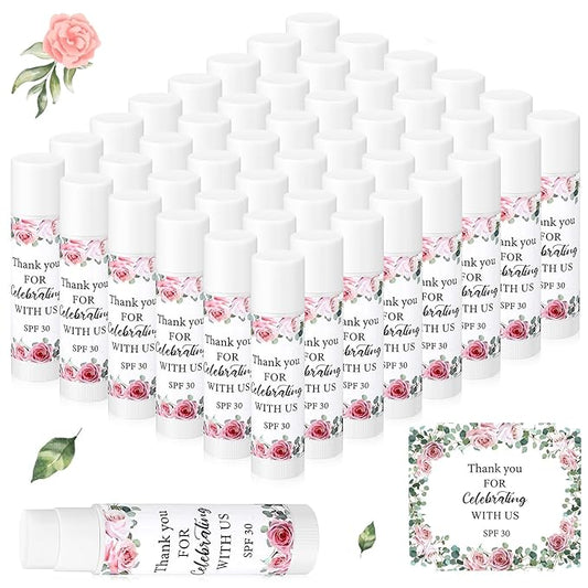 48 Pack SPF 30 Sunscreen Lip Balms Bulk Thank You for Celebrating with Us Sunscreen Care Lip Balm Sticks Wedding Party Favor Baby Bridal Shower Party Supplies Thank You Gifts for Guest-Velvo Beauty