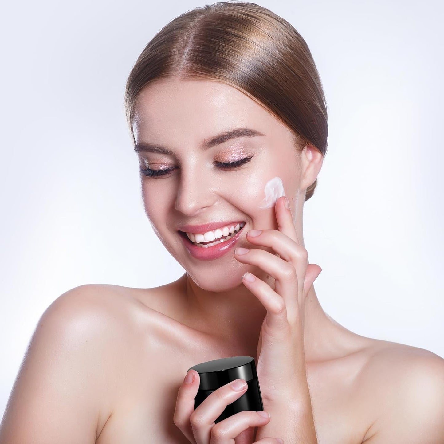 Domensi 32 Pcs 2 oz Glass Jars with Lids Travel Size Round Leakproof Empty Cosmetic Jars with Inner Liners Lid for Storing Makeup Lotions Face Cream Ointments Candle DIY Making (Black)-Velvo Beauty