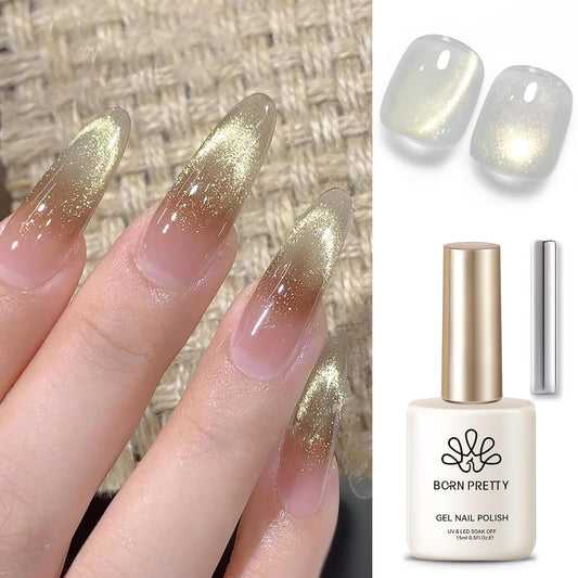 BORN PRETTY Gold Cat Magnetic Eye Gel Nail Polish Holographic Glitter Gel Polish Glass Magnetic Gel Nail Polish 15ML-Velvo Beauty