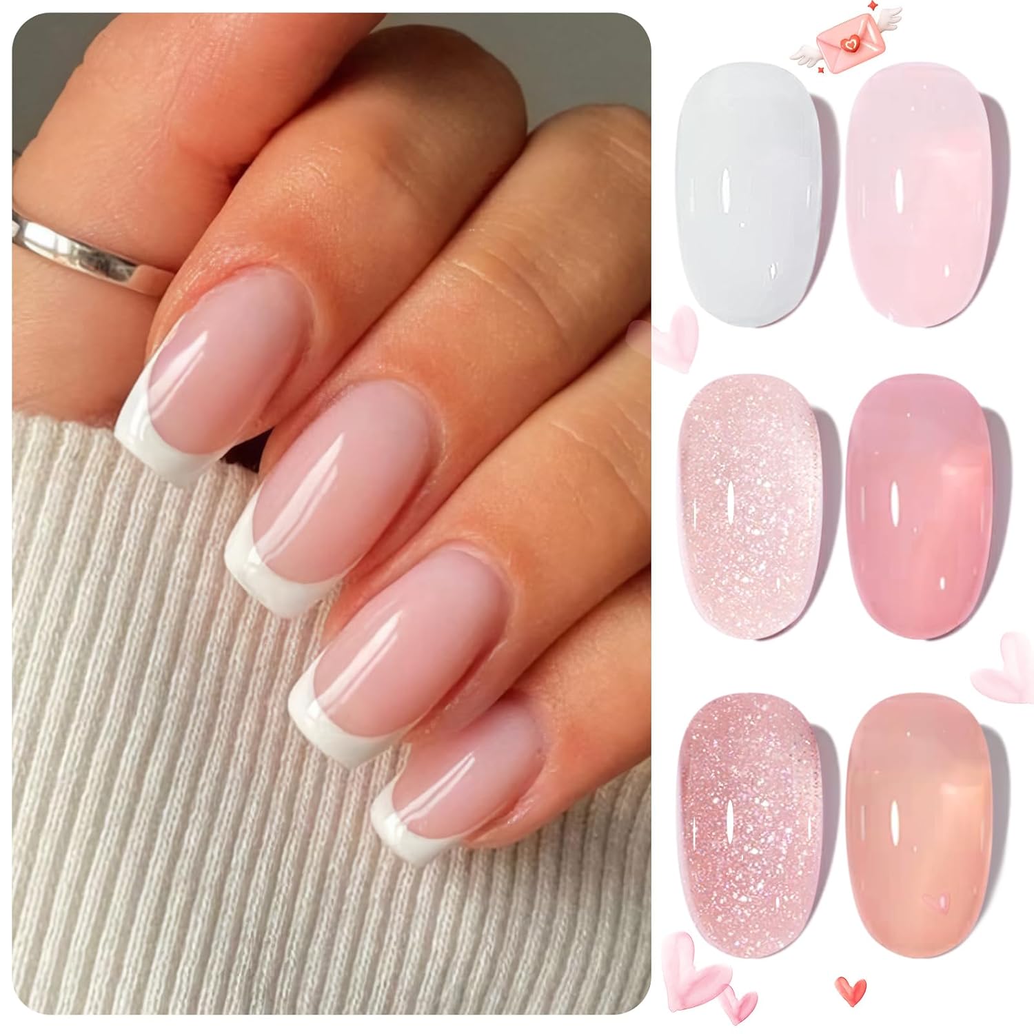 Born Pretty Jelly Gel Nail Polish, Sheer Gel Nail Polish, Milky Pink Nude Crystal Transparent Gel Polish Gel Manicure DIY Salon Nail Art Gifts Women Girls 7ML 6PCS-Velvo Beauty