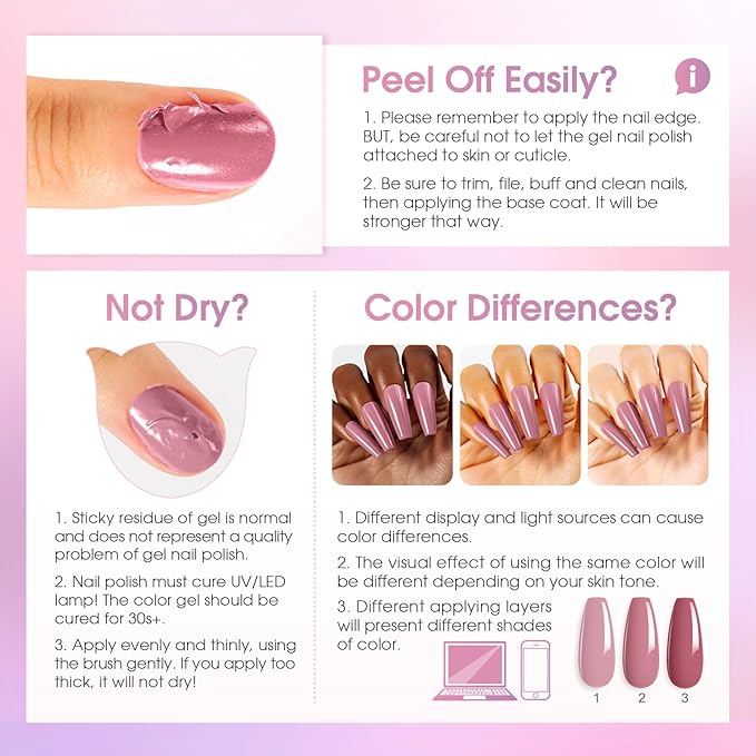 ROSALIND Pink Purple Gel Nail Polish Set, 8 Colors Pink Glitter Gray Gel Polish, Gentle Pink Elegant Purple Classic Gel Polish Collection Nail Art Gift DIY at Home-Velvo Beauty