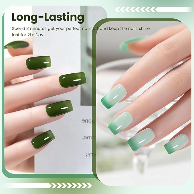 RARJSM Green Jelly Glass Gel Nail Polish Set 6pcs Clear Crytal Army Dark Jade Sage Green Transparent Sheer Amber Series Milky Diamond Cat Eye Gel Varnish LED UV Curing Requires-Velvo Beauty