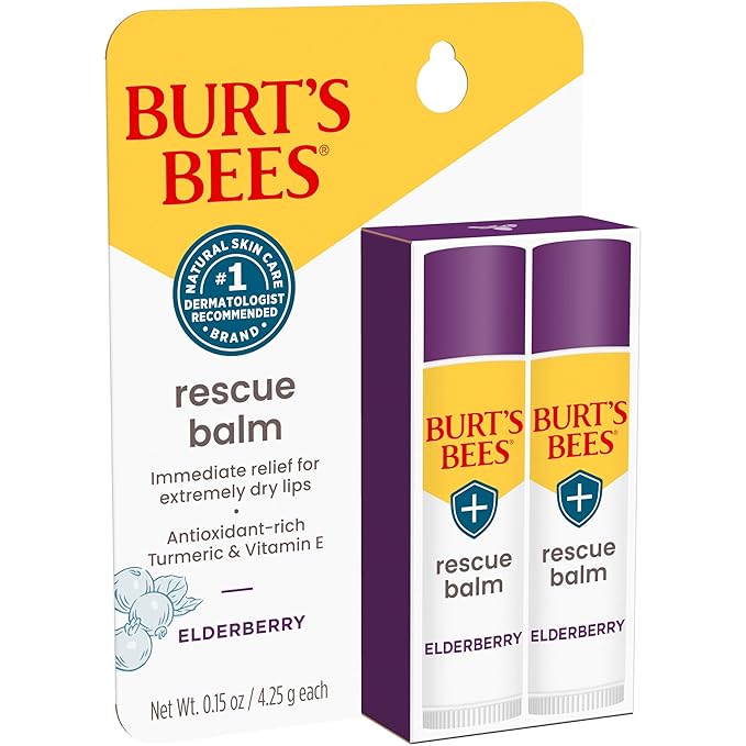 Burt's Bees Rescue Balm Elderberry Lip Balm, With Antioxidant-Rich Elderberry, Tint-Free, Natural Origin Lip Care, 2 Tubes, 0.15 oz.-Velvo Beauty