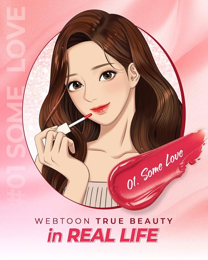 AMTS Webtoon True Beauty - 01 Some Love | Pink Lip Tint Stain | High Pigment Liquid Waterful Shine Non-Sticky Long-Wearing Long-Lasting | True Beauty Cute Pink Makeup-Velvo Beauty
