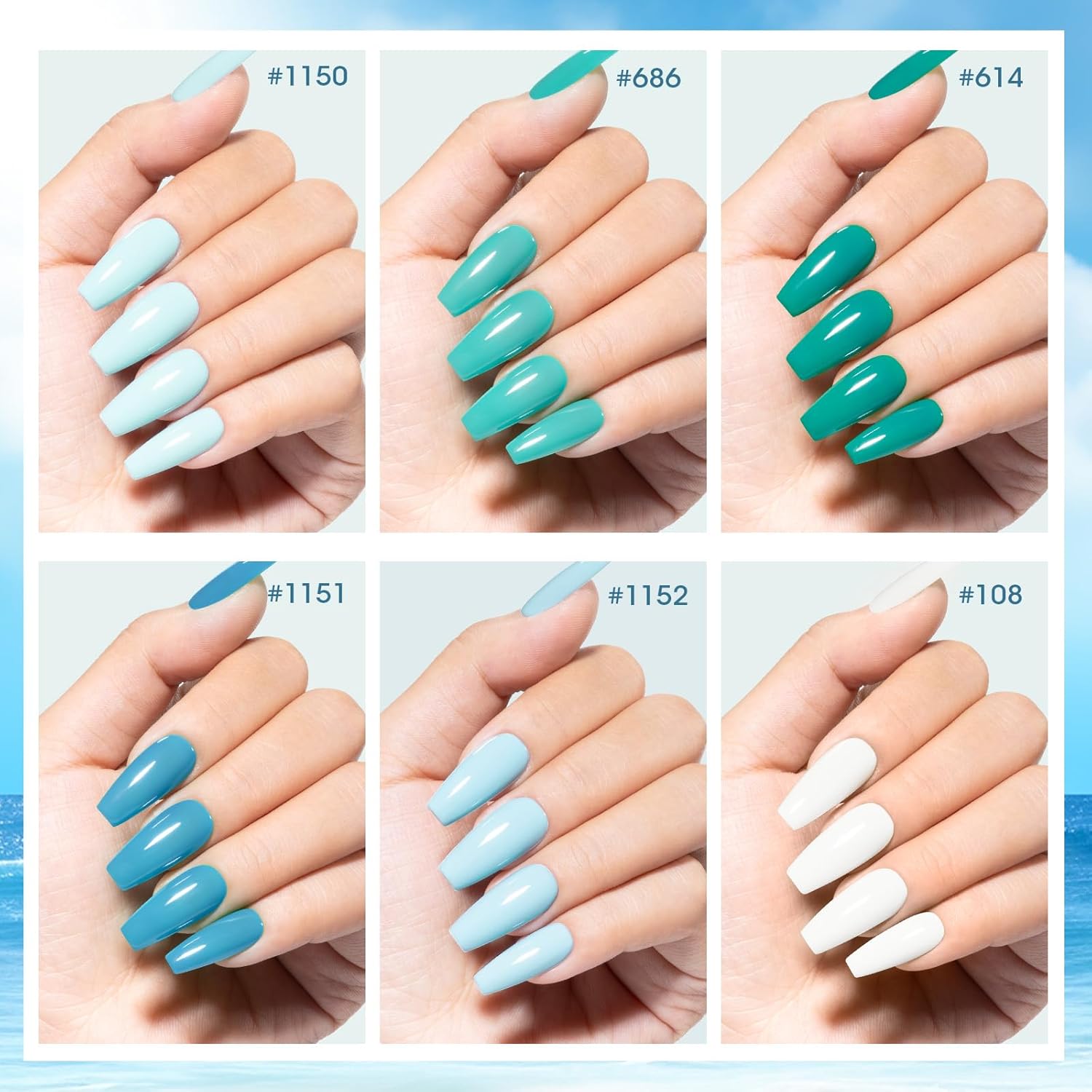 GELLEN Teal Regular Nail Polish Non Gel, Fast Air Drying Mint Turquoise Nail Polish No UV Light Needed Spring Summer 6 Colors Blue Green Set for Women Girls Manicure Home Salon, Hema Free, 0.33 Fl.Oz-Velvo Beauty