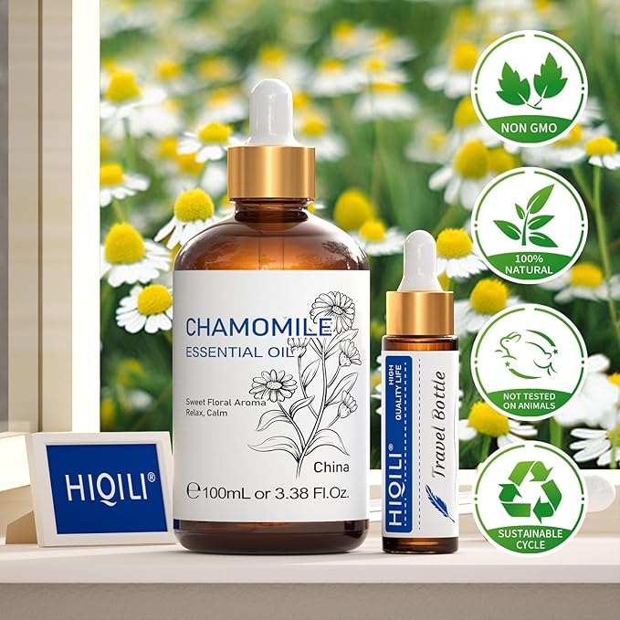 HIQILI 100ML Chamomile Essential Oil, Pure & Natural Chamomile Oil for Diffueser, Skin, Soap, Shampoo - 3.38 Fl Oz-Velvo Beauty