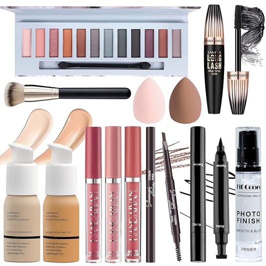 Makeup Set for Women Full Kit, Multipurpose Women’s Makeup Sets, Includes Eyeshadow Palette, Foundation Face Primer, Liquid Lipstick, Eyebrow Pencil Eyeliner Mascara, Makeup Brush-Velvo Beauty