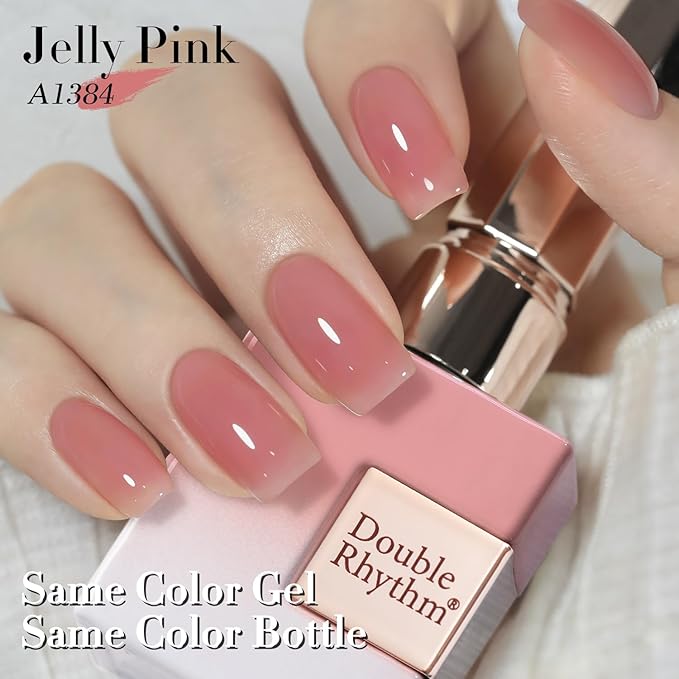 Double Rhythm Translucent Gel Polish Sheer Neutral Natural Light Milky Same Color Same Bottle 15ML Jelly Nail Polish Nail Art DIY at Home (Nude Milky Pink-A1384)-Velvo Beauty