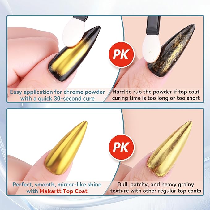 Makartt Gel Top Coat for Chrome Nail Powder - 2 Pcs 15ml Clear No Wipe High Gloss Top Coat Gel Nail Polish Mirror Shine Long Lasting Easy Application, Soak off UV Lamp, DIY Home Salon Art Design-Velvo Beauty