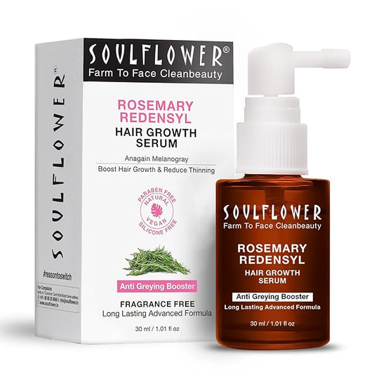 Soulflower Rosemary Redensyl Hair Growth Serum | 3% Redensyl, 4% Anagain, Melanogray, Caffeine, Biotin, Keratin, Tea Tree, Chia Seeds, Rice Water | Men, Women | 30 ml-Velvo Beauty