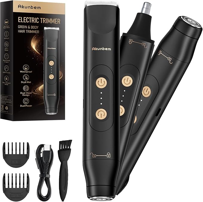 All in 1 Groin & Body Hair Trimmer for Men Bikini Trimmer Women Electric Ball Pubic Shaver IPX7 Waterproof Wet & Dry Use Versatile Shaver for Temple Groin Nose Ear Hairs Beard, Black-Velvo Beauty
