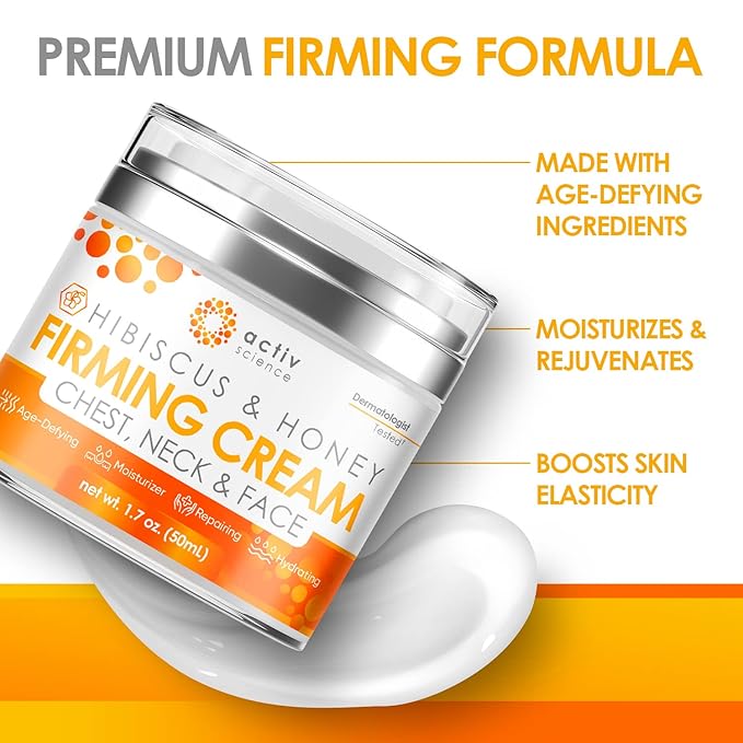Hibiscus & Honey Firming Cream, Neck Firming Cream, Skin Tightening Cream, Skin Firming and Tightening Lotion, Reduce the Look of Neck Lines, Tightens & Smooths - With Collagen & Hyaluronic Acid 1.7OZ-Velvo Beauty