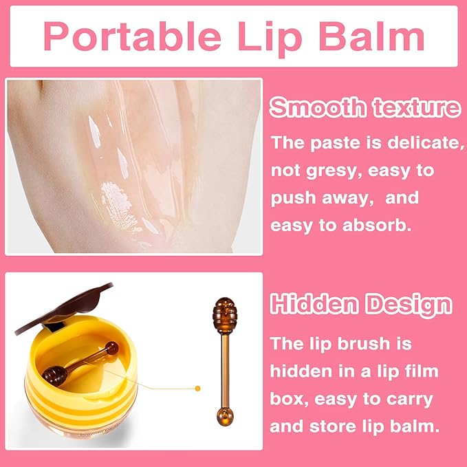 Lip Balm Honey Pot, Honey & Strawberry Lip Mask Propolis Moisturizing Lip Balm with Stick, Hydrating & Prevent Dry and Cracked Lip(2 Pcs)-Velvo Beauty