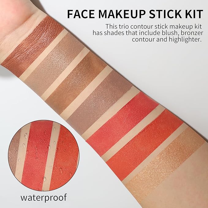 3Pcs Cream Contour Sticks Kit, Face Contouring Pen with Highlighter Stick, Blush Stick and Bronzer Contour Stick for Sculpt the Face, Create a Long Lasting, Matte or Dewy Finish (06)-Velvo Beauty