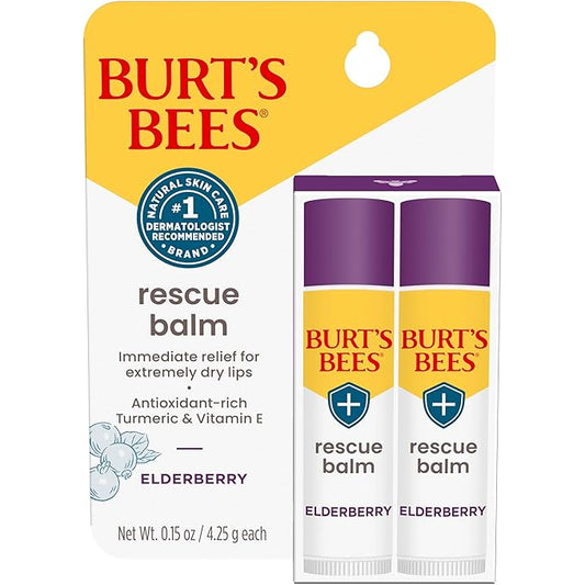 Burt's Bees Rescue Balm Elderberry Lip Balm, With Antioxidant-Rich Elderberry, Tint-Free, Natural Origin Lip Care, 2 Tubes, 0.15 oz.-Velvo Beauty