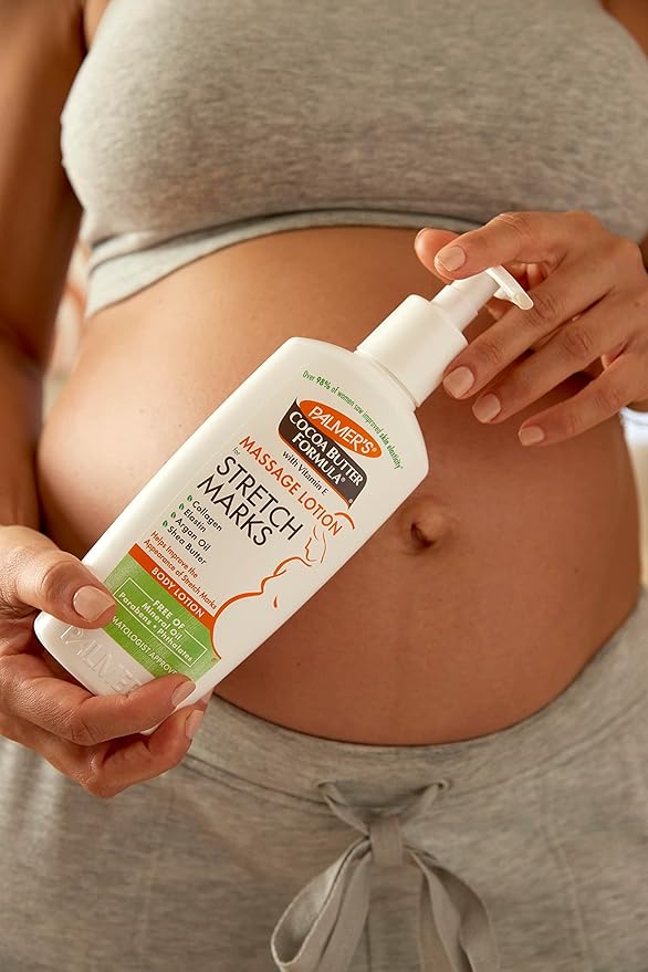 Palmer's Cocoa Butter Formula Massage Lotion for Stretch Marks, Pregnancy Skin Care, Belly Cream with Collagen, Elastin, Argan Oil and Shea Butter, 8.5 Ounces (Pack of 2)-Velvo Beauty