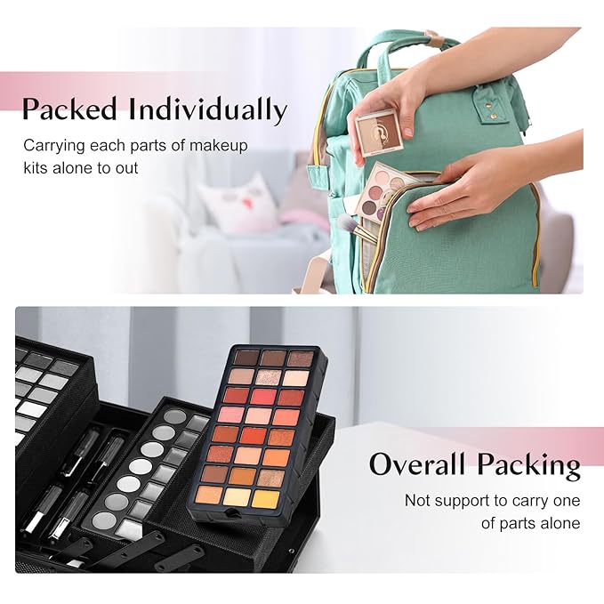 Color Nymph Girls Makeup Kits For Teens, Beginners Makeup Kit All In One Makeup Set For Teenager Full Kit Girls Makeup Kit With Train Case 18 color eyeshadow 4 color glitter & lipgloss - Pink-Velvo Beauty