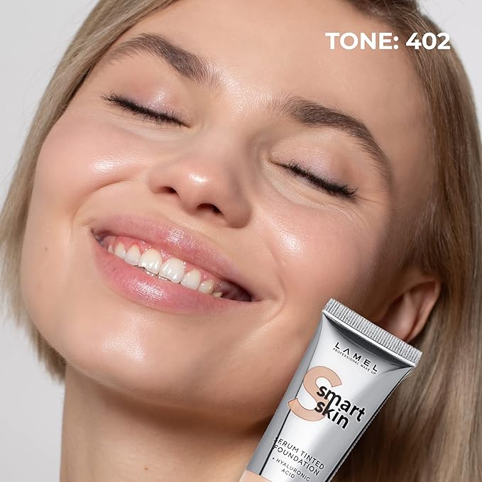 LAMEL Smartskin Serum Tinted Foundation - Hydrating & Nourishing - Hypoallergenic & Skin-Caring - Color Correcting - Anti-Aging Formula with Hyaluronic Acid - 402, 1,18 fl.oz-Velvo Beauty