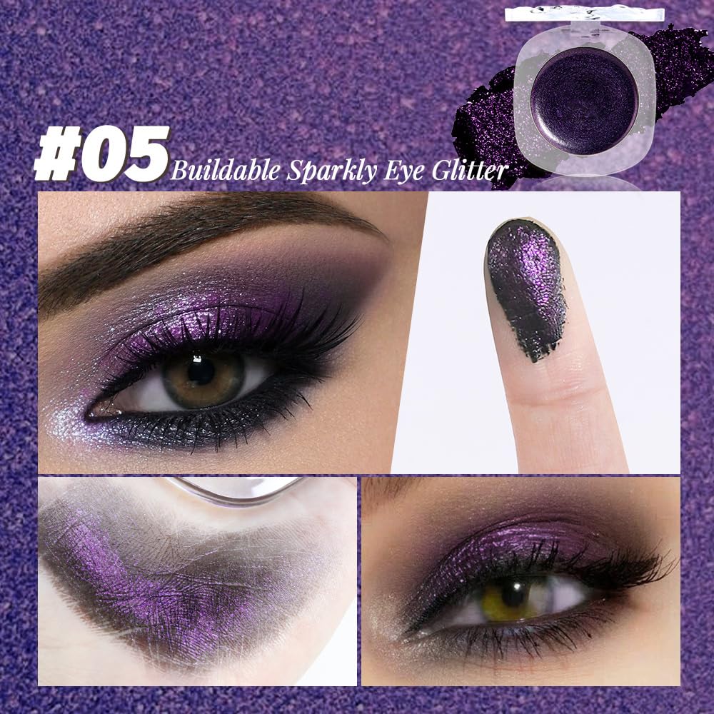 Dark Purple Cream Glitter Shimmer Metallic Eyeshadow Palette Makeup Halloween Birthday Party Wear, Natural Single Mini Instant Holographic Eyeshadow For Women, Sombras Crema Para Ojos-Velvo Beauty