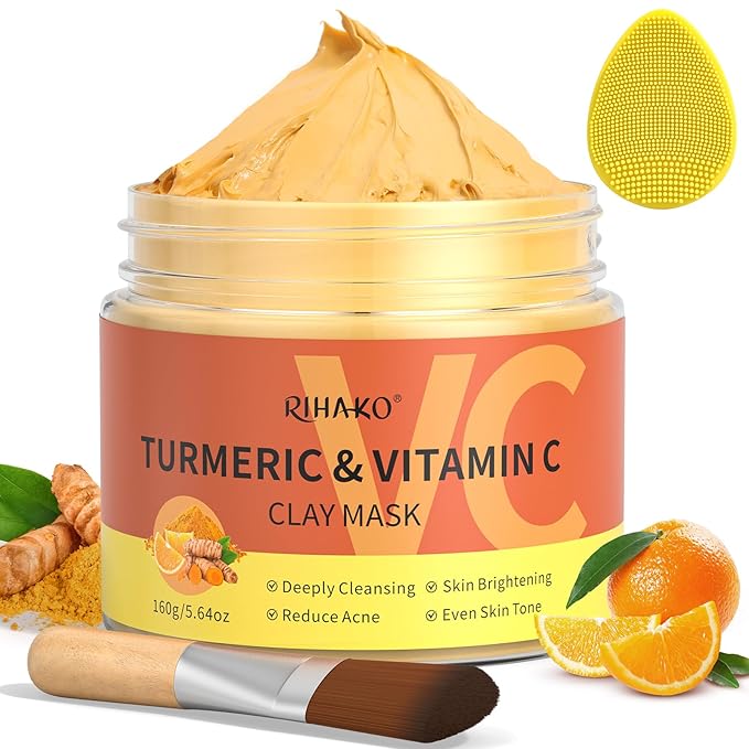 Turmeric Vitamin C Clay Mask -Turmeric Facial Mask - Brightening Clay Face Mask Skincare, Deep Cleansing Face Mask, Acne Face Mask for for Dark Spots, Dull Skin, Refining Pores and Controlling Oil-Velvo Beauty