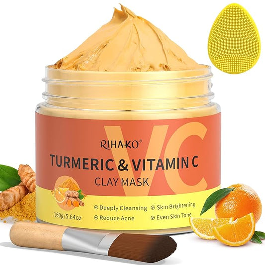 Turmeric Vitamin C Clay Mask -Turmeric Facial Mask - Brightening Clay Face Mask Skincare, Deep Cleansing Face Mask, Acne Face Mask for for Dark Spots, Dull Skin, Refining Pores and Controlling Oil-Velvo Beauty