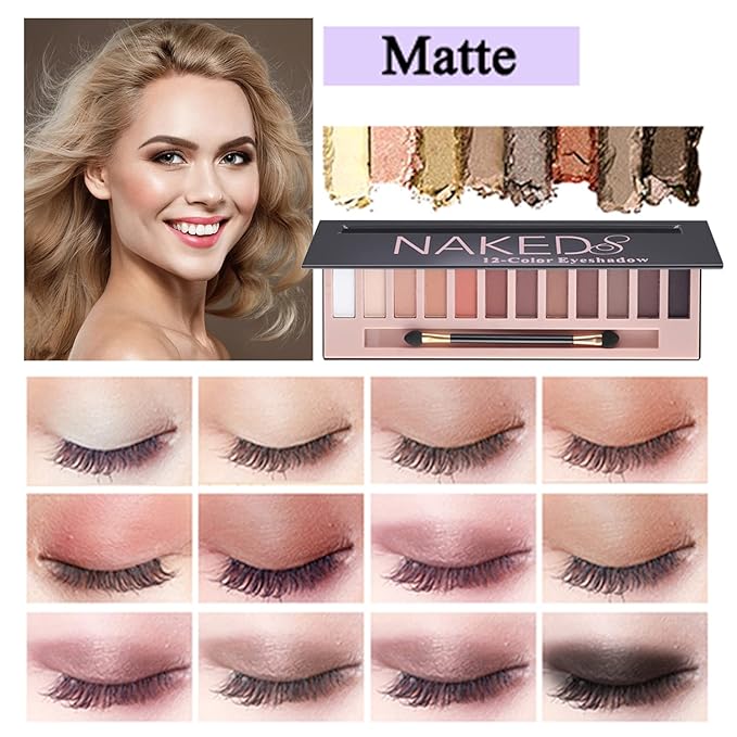 All In One Makeup Kit Full Kit, 3 Pcs Cream Contour Sticks,12 Colors Eyeshadow Palette,Full Coverage Foundation, 6 Colors Lipstick Set, Waterproof Eyeliner and Mascara(102# Nude)-Velvo Beauty