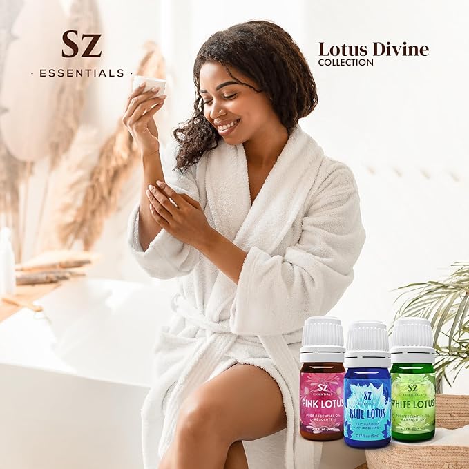 Divine Essential Oils Collection - Blue, Pink, White Lotus - Set of 3 Bottles (0.17 Fl Oz - 5ml Each) - 100% Pure, Natural & Undiluted - Therapeutic Grade & Vegan-Velvo Beauty