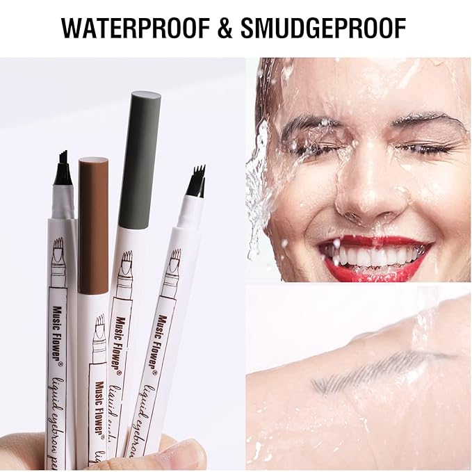 Music Flower Eyebrow Pen, Liquid Eyebrow pen, Waterproof Brow Pencil with Micro-Fork Tip, Smudgeproof Long Lasting Fine Sketch Microblading Pen-Dark grey-Velvo Beauty