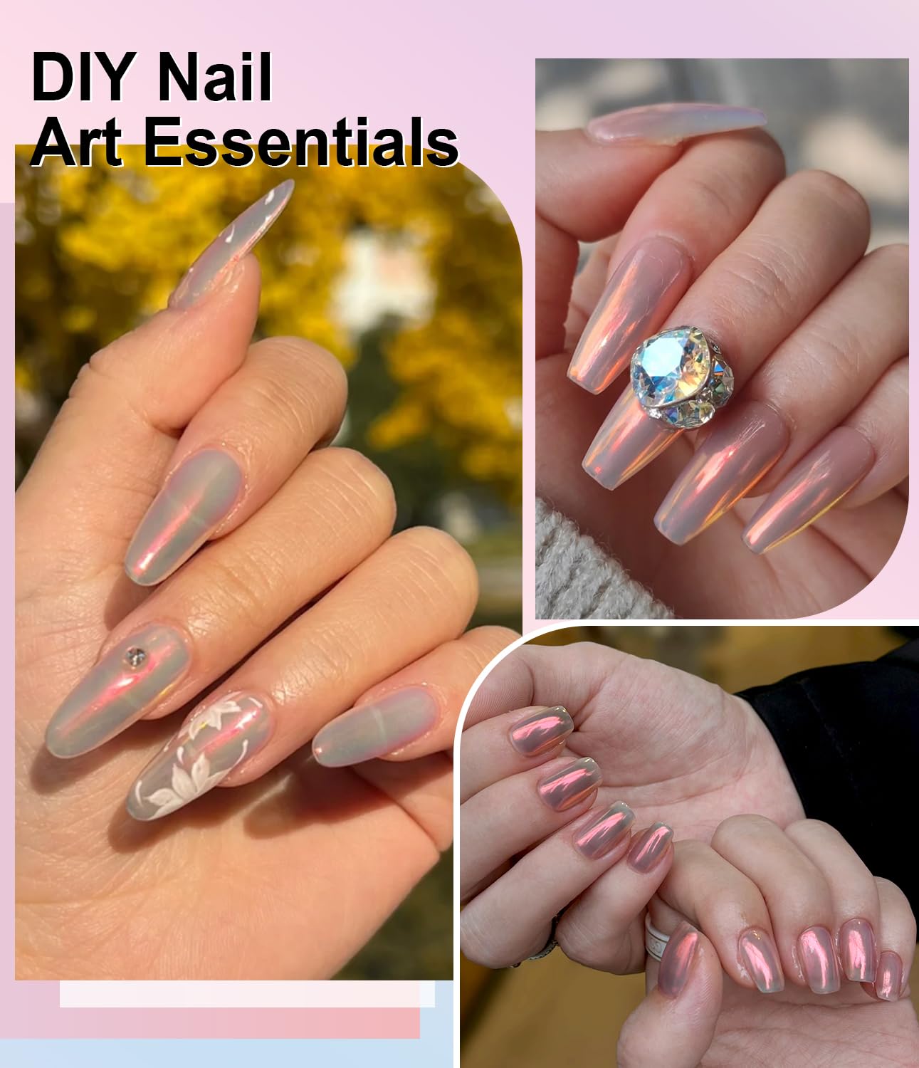 Upgrade Orange Chrome Nail Powde: 1Pcs Glazed Magic Mermaid White Chrome Nail powder,Aurora Metallic Effect Pearl Chrome Nail Powder Pigment for Design Home Nail Art Decoration DIY-Velvo Beauty