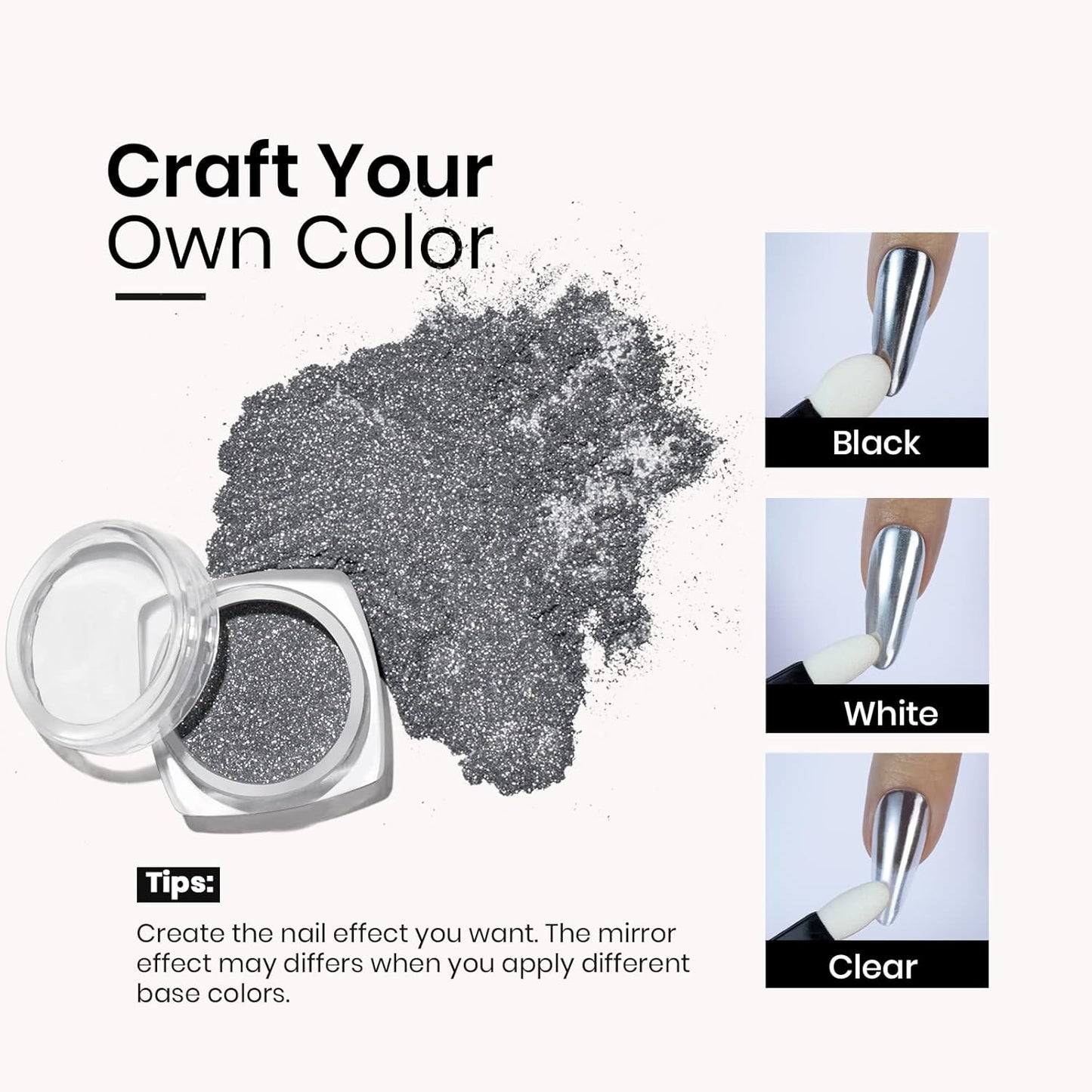 beetles Gel Polish Sliver Chrome Nail Powder, Mirror Metallic Effect Premium Salon Nail Glitter Manicure Pigments for Nail Art Design, 0.04oz/1g-Velvo Beauty