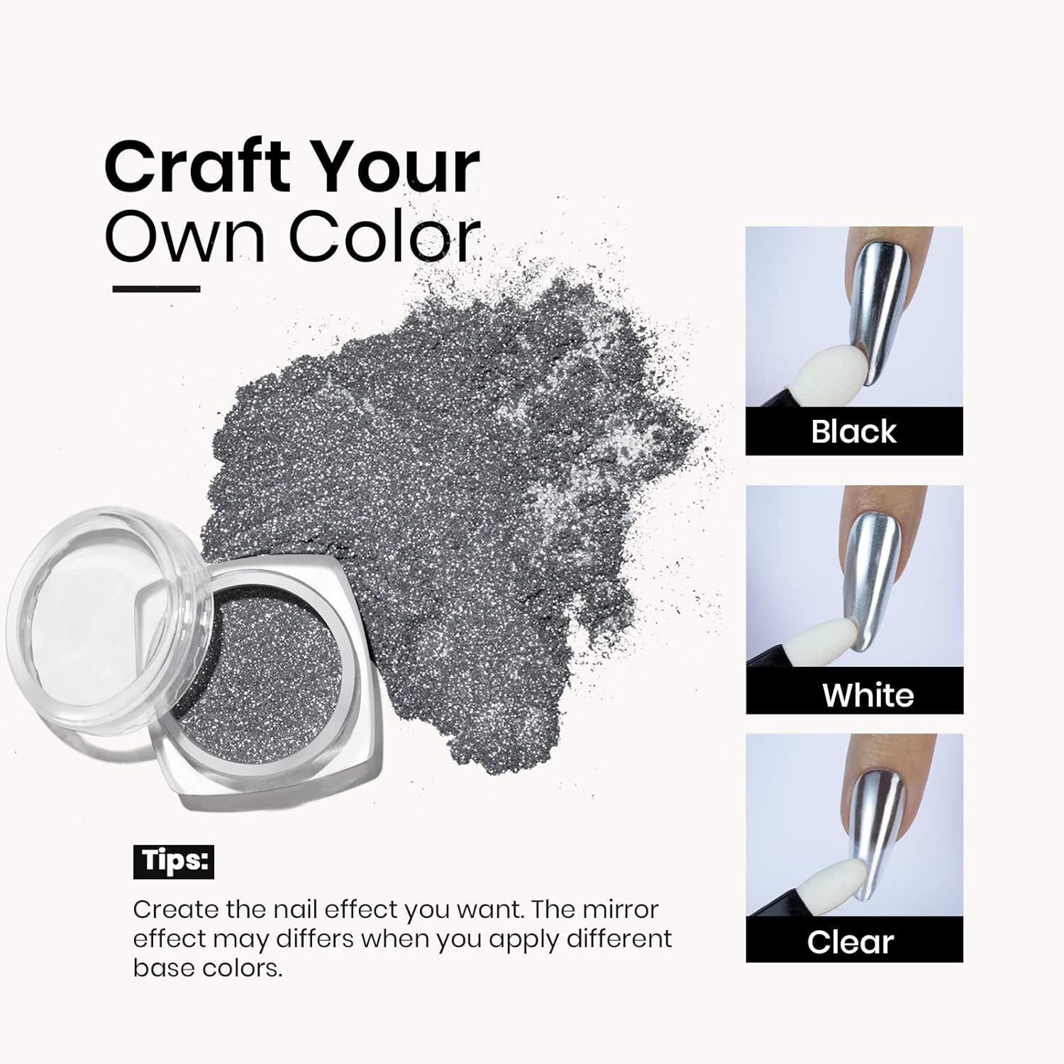 beetles Gel Polish Sliver Chrome Nail Powder, Mirror Metallic Effect Premium Salon Nail Glitter Manicure Pigments for Nail Art Design, 0.04oz/1g-Velvo Beauty