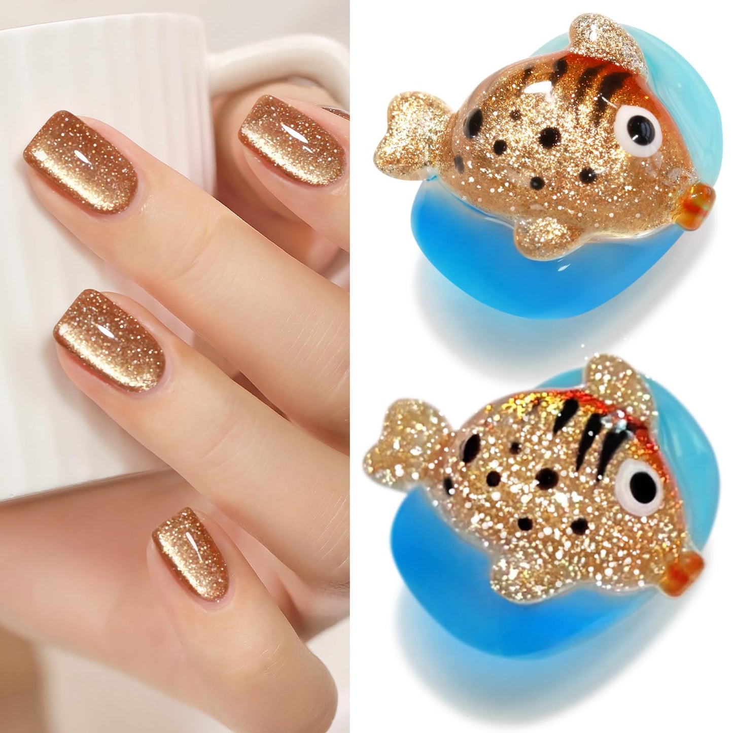 Double Rhythm 15ML Glitter Glass Cat Eye Gel Polish with Magnet Holographic Glitter Shimmer Translucent Sheer Color Salon Soak Off Magnetic Gel Polish at Home (Coffee Brown-MC1063)-Velvo Beauty