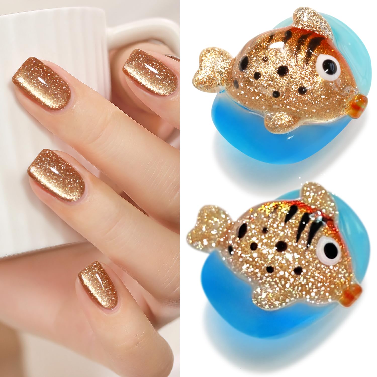 Double Rhythm 15ML Glitter Glass Cat Eye Gel Polish with Magnet Holographic Glitter Shimmer Translucent Sheer Color Salon Soak Off Magnetic Gel Polish at Home (Coffee Brown-MC1063)-Velvo Beauty