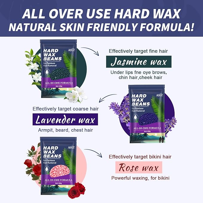 Waxing Kit for Women Men - Wax Kit for Hair Removal with Silicone Bowl,4 Bags Hard Waxing Beads and 30 Sticks - at Home Use Wax Warmer for Full Body, Bikini, Eyebrow, Face, Sensitive Skin-Velvo Beauty