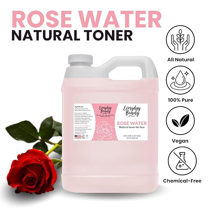 Rose Water Facial Toner - 32oz Bulk Alcohol-Free Vegan All Natural Refreshing for Face and Hair - Uplifts, Calming & Soothing for All Skin Types-Velvo Beauty